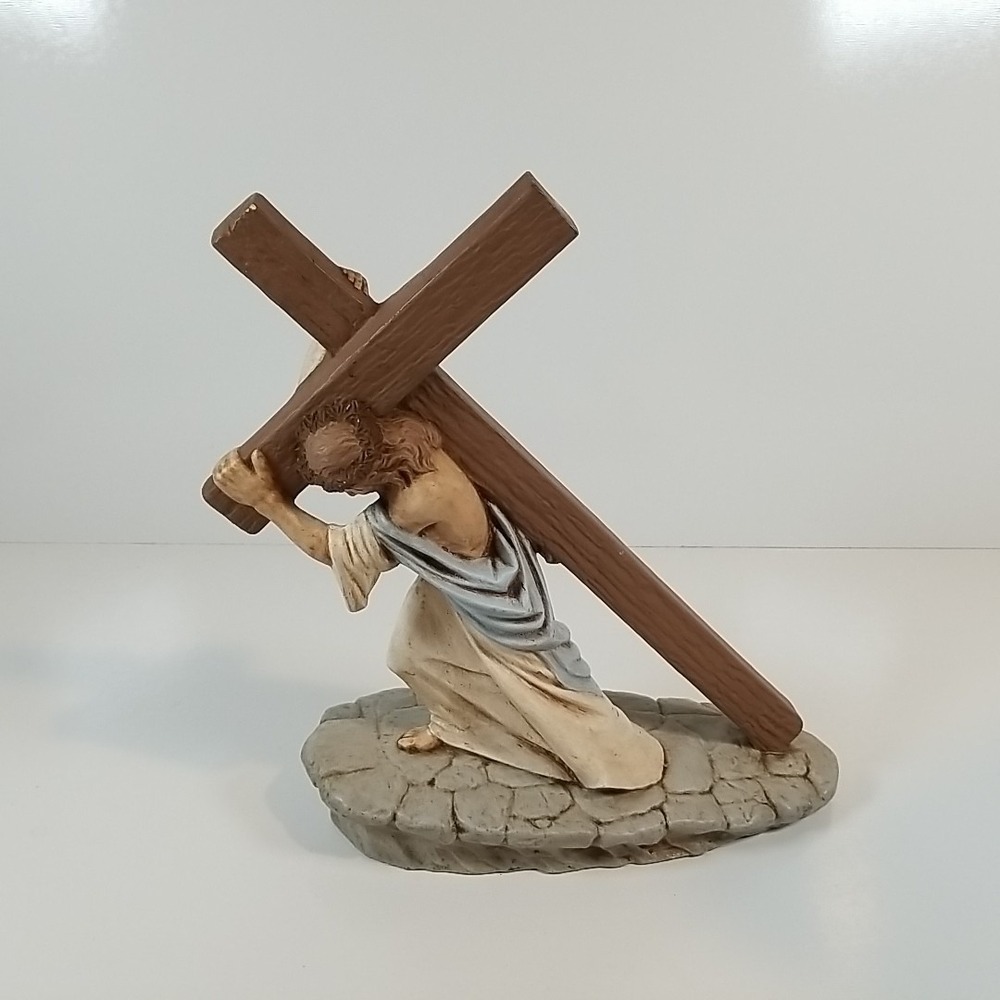 VTG 10" Jesus Cross Easter Ceramic Statue Religious Christ Crucifix Figurine